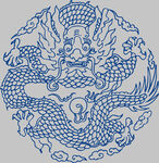 传统蓝白单龙戏珠图案