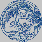 蓝白仙鹤花卉圆形图案