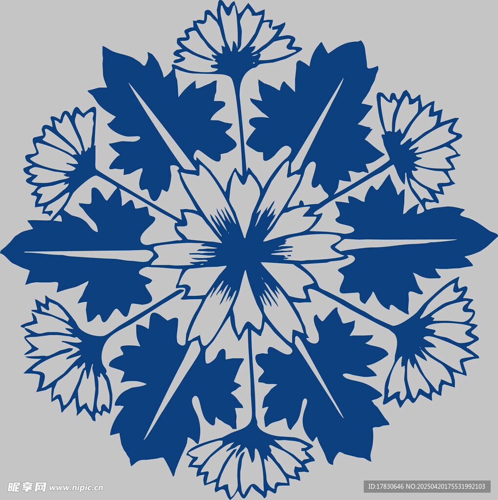 蓝白雪花状精美图案设计