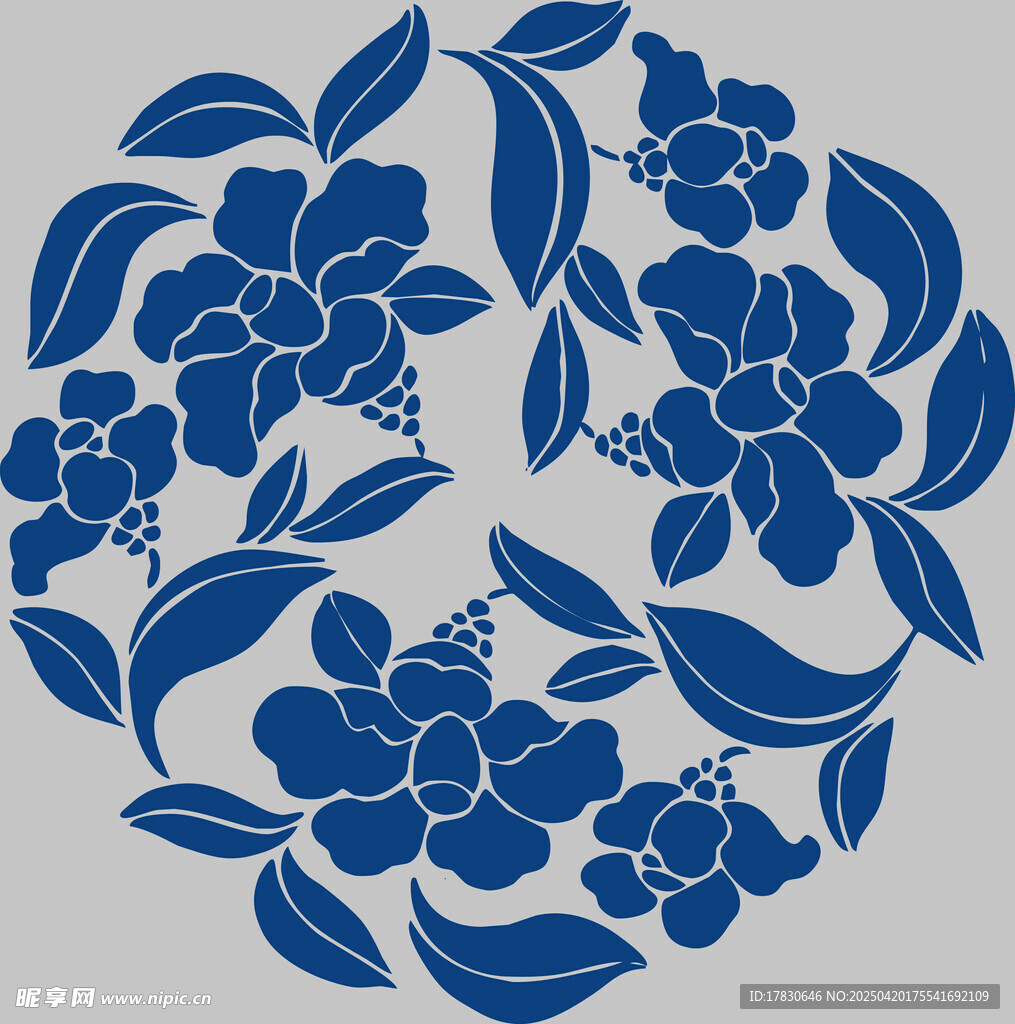 蓝花团花纹饰图案设计