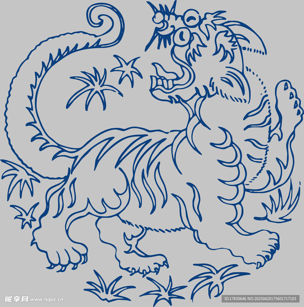 蓝白老虎纹样图案设计