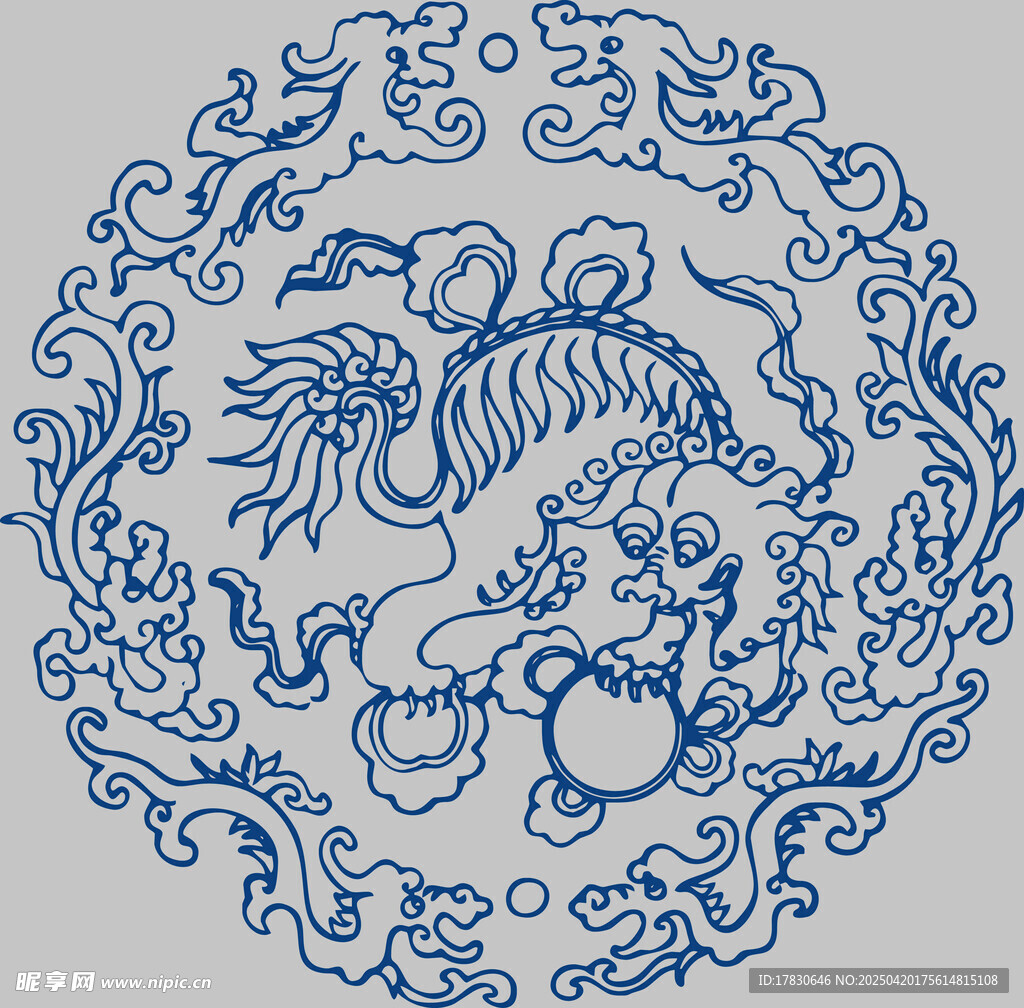 中式传统龙纹圆形图案