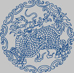 传统蓝白麒麟纹精美图案