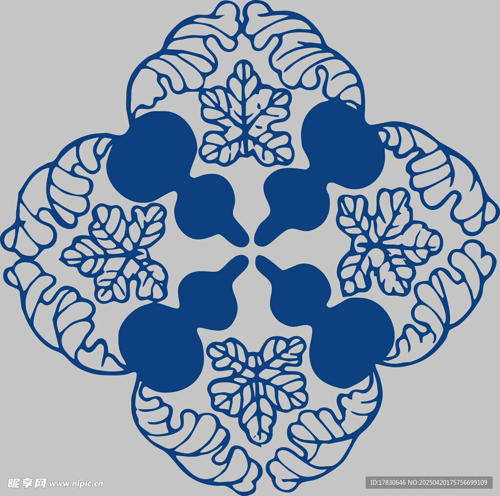 中式蓝白花纹圆形装饰图案