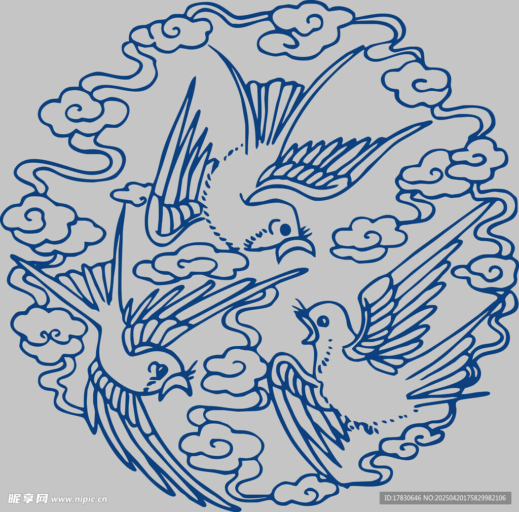 双凤祥云传统图案