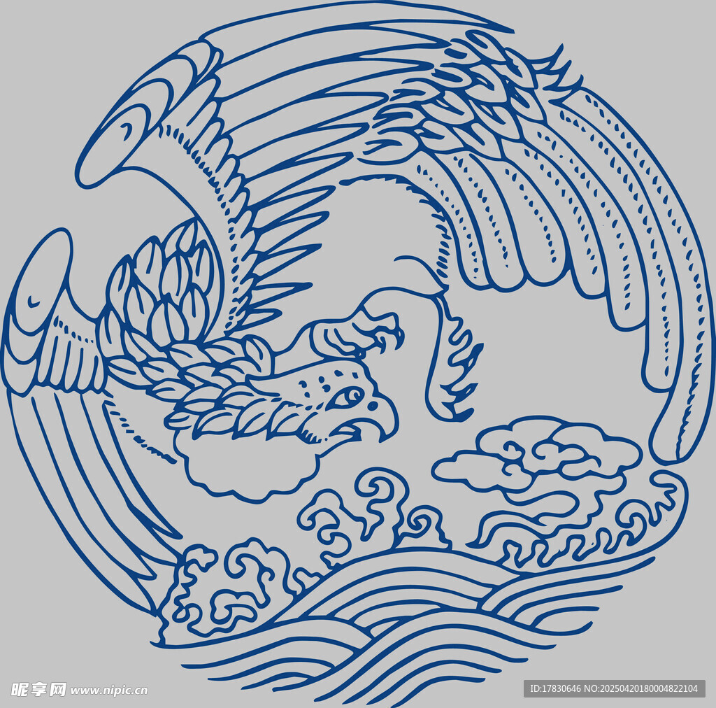 中式凤凰海浪云纹图案