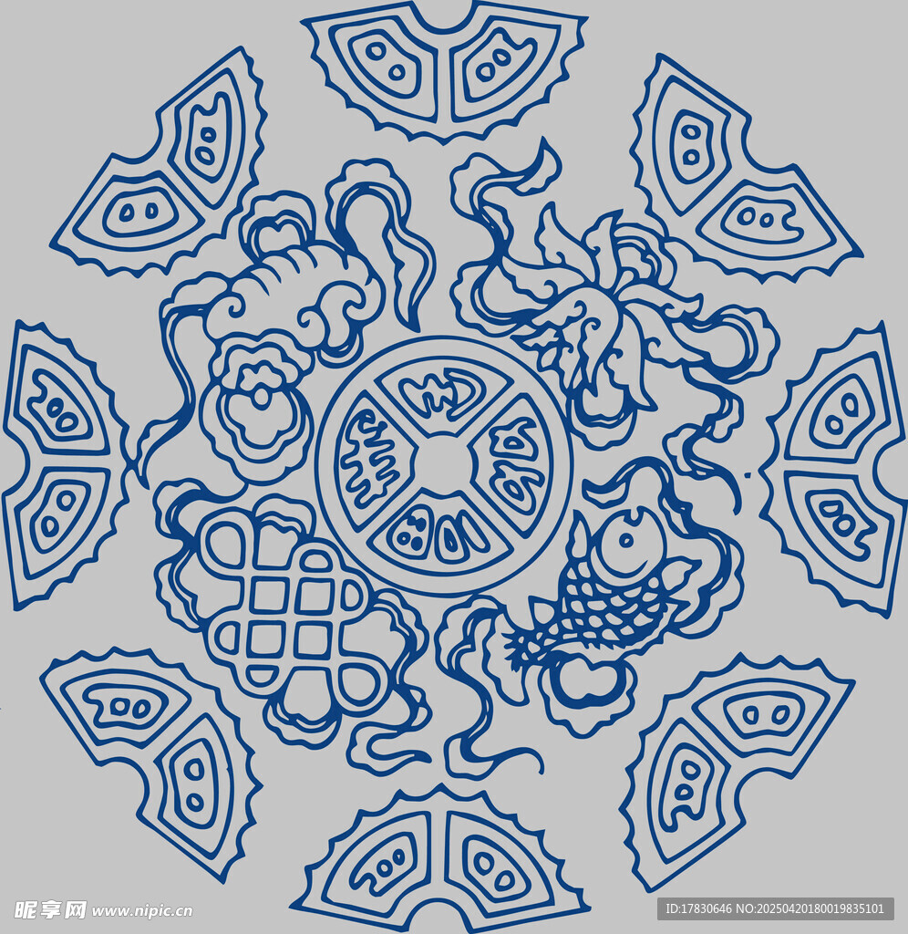 中式传统蓝白花纹图案