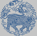 传统蓝白麒麟图案
