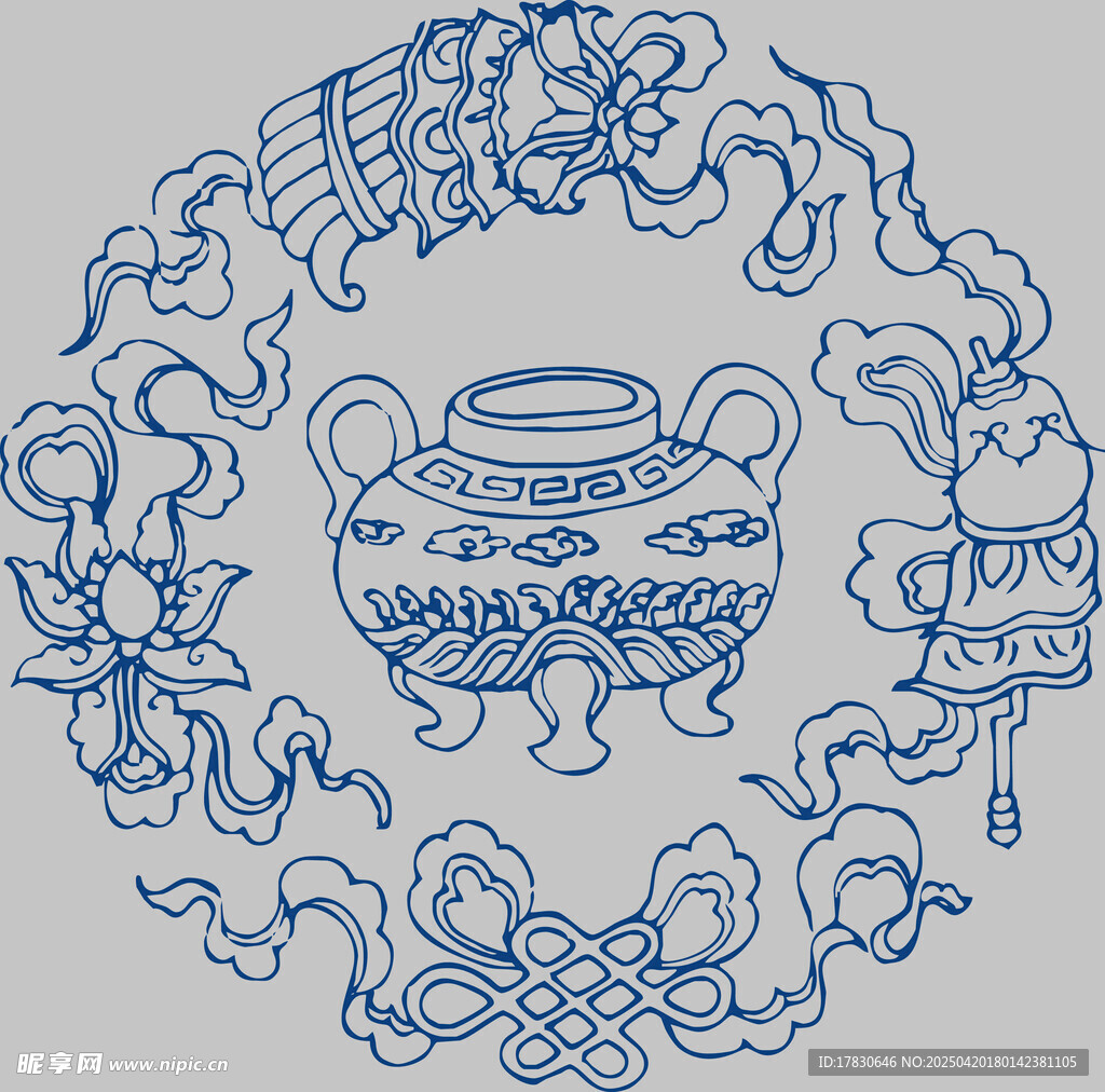 传统中式香炉与花纹图案
