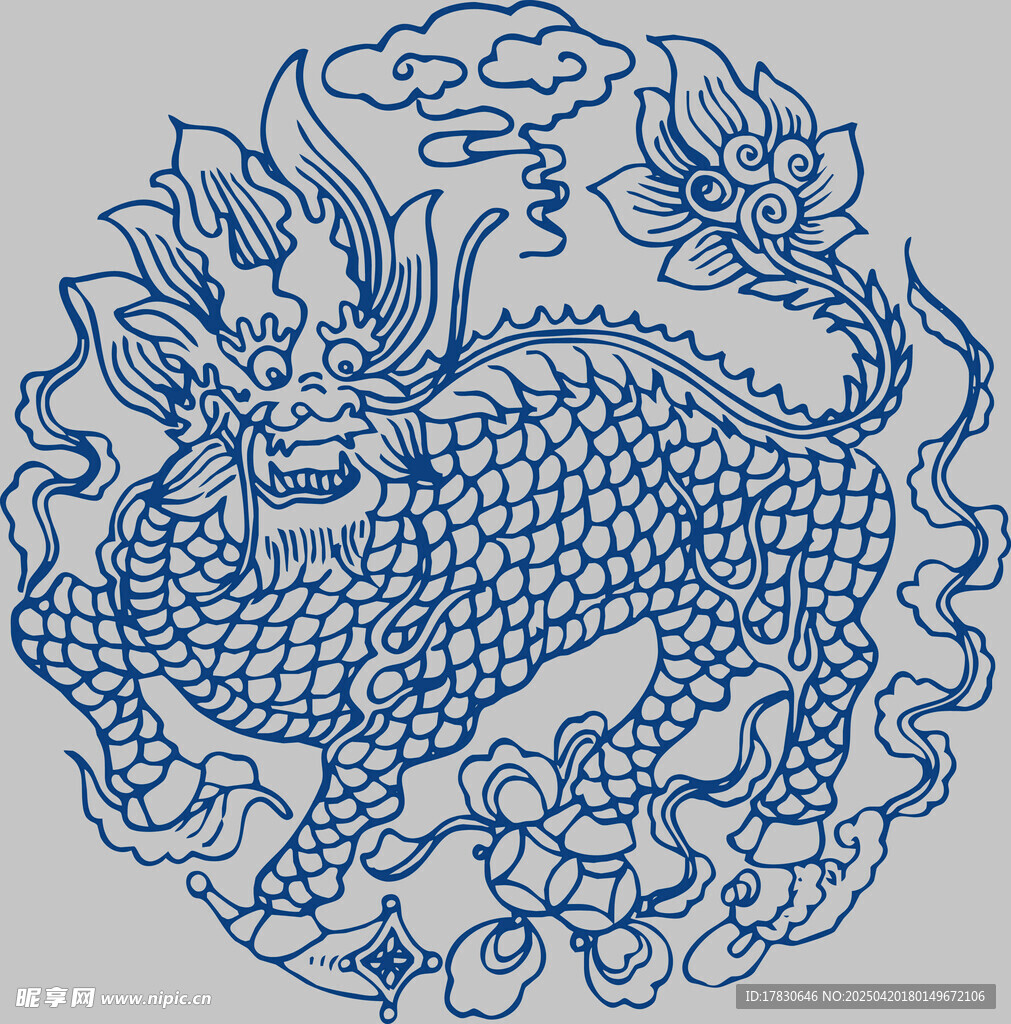 传统蓝麒麟图案纹饰