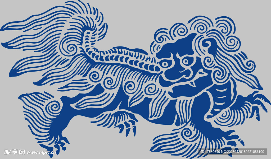 传统蓝白麒麟图案