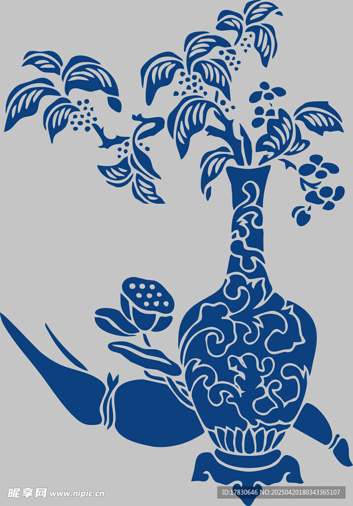 青花瓷瓶花卉图案设计