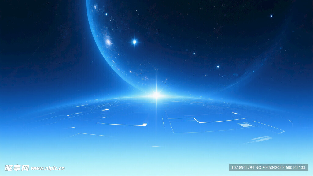 梦幻星空下的蓝色星球