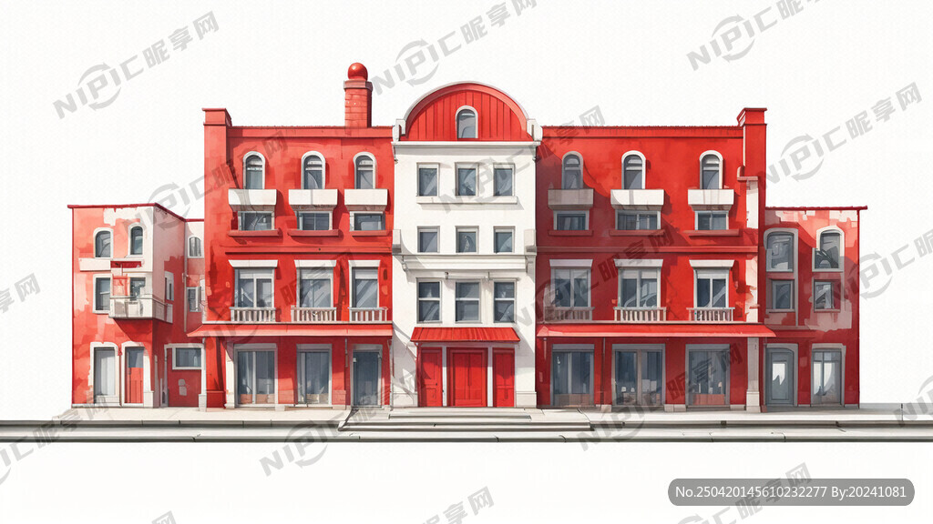 白色背景 最下面红色建筑