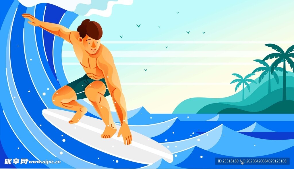 卡通冲浪插图
