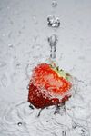 草莓入水溅起晶莹水花