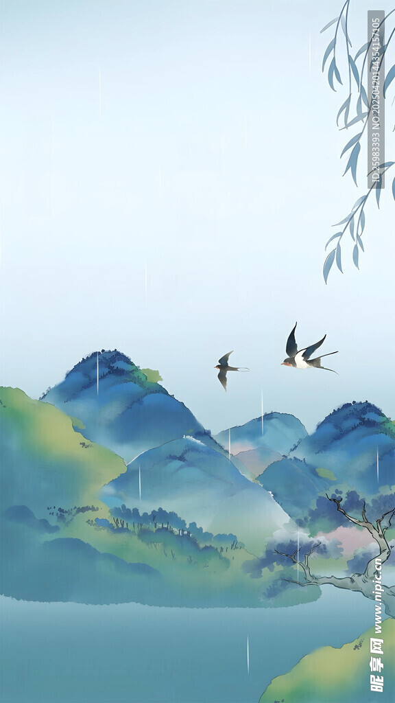 青山燕归图