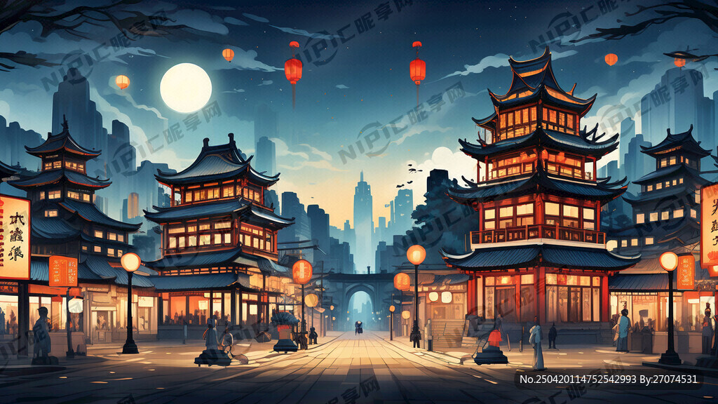 请以前门大街夜色为题 