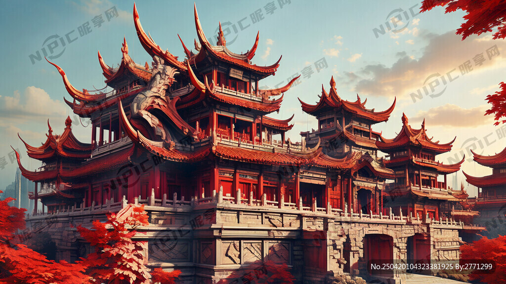 古建筑 龙抬头 层次明显   