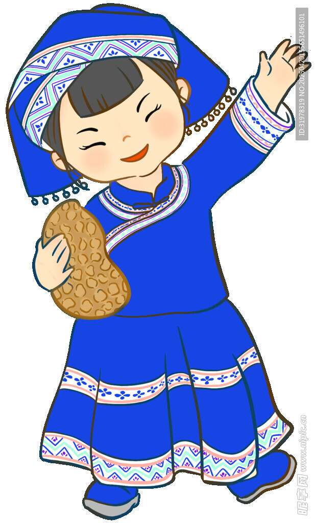 壮族小女孩手抱花生民族风手绘人