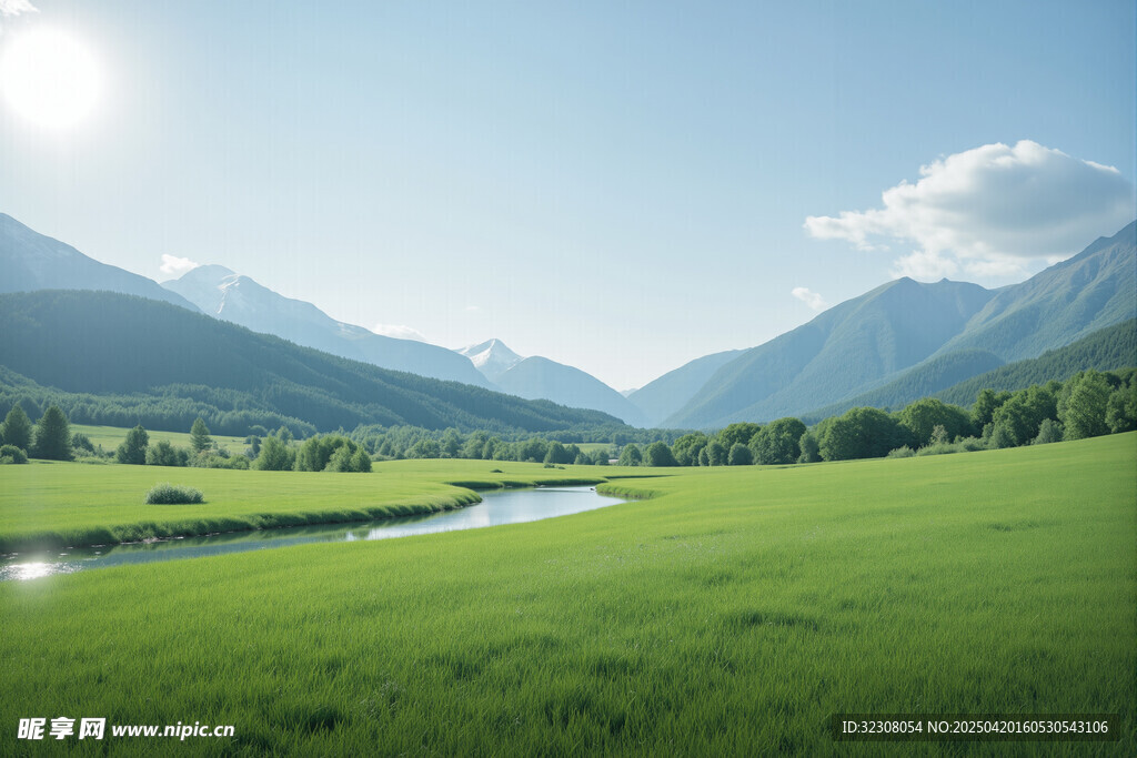 山间绿野溪流美景