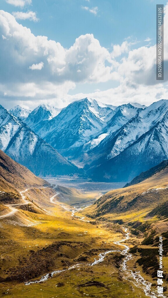 壮丽雪山下的山谷风光