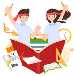 学生专注学习场景插画