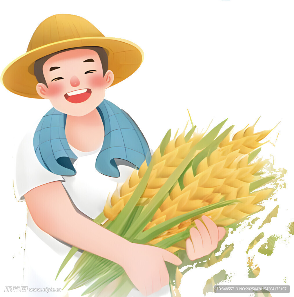 农民喜获丰收抱金黄麦穗