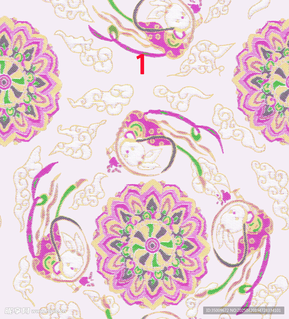 传统风格卡通人物花卉图案