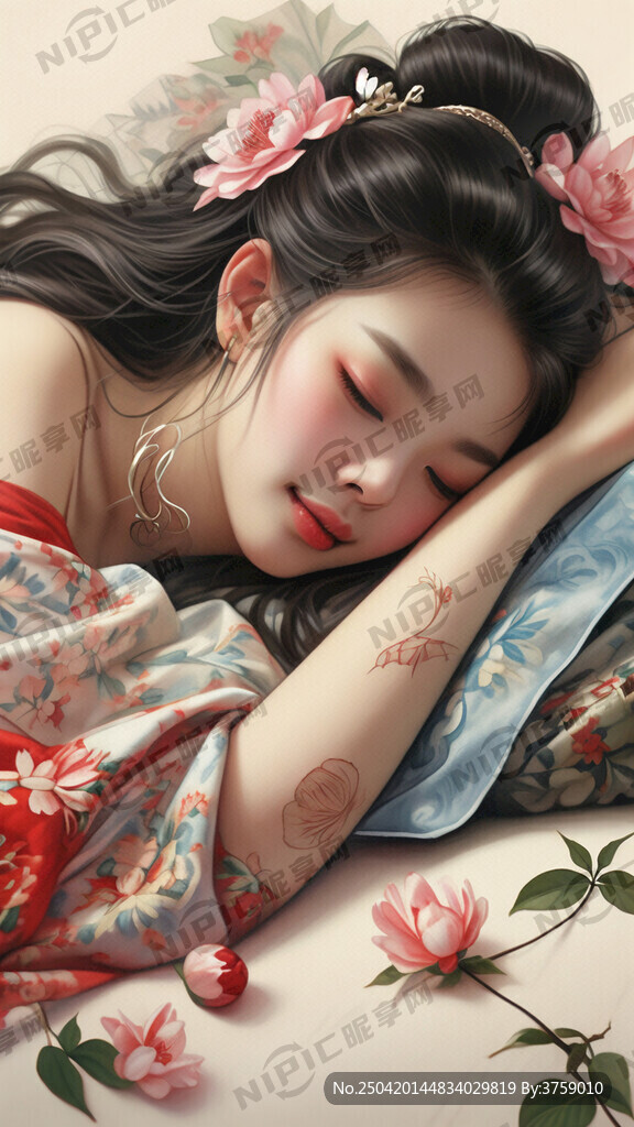 写昼眠女子的娇态 笑靥如花