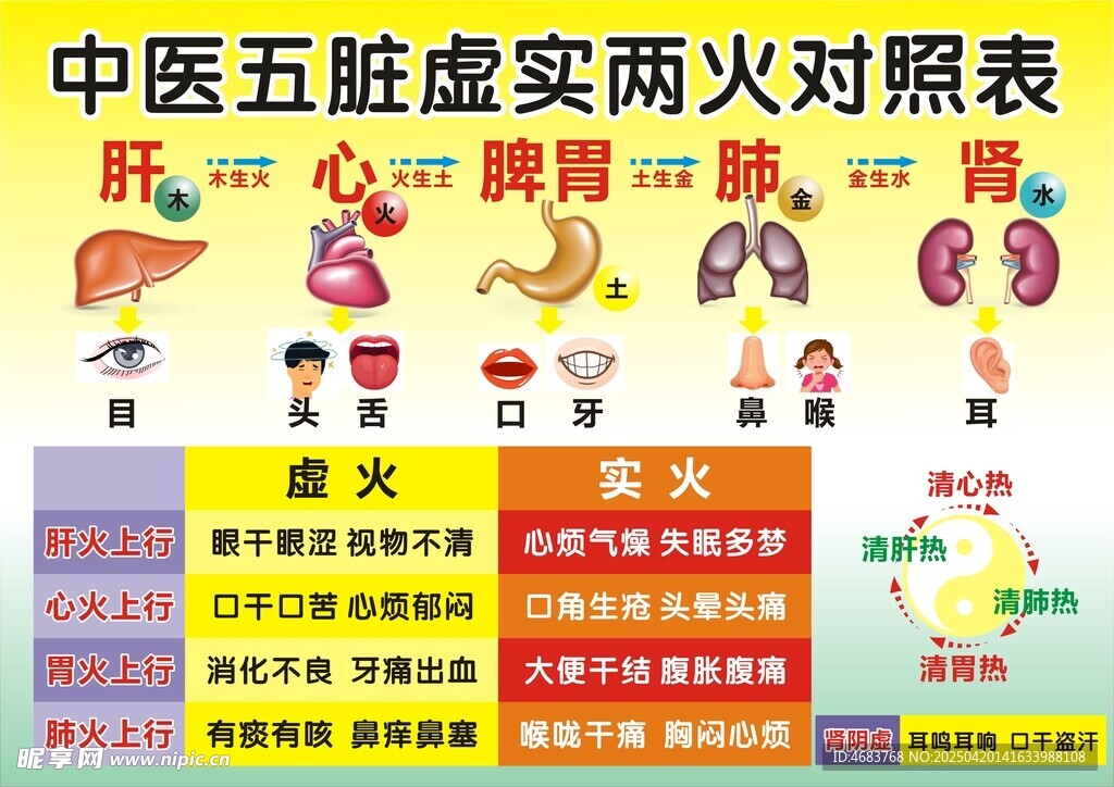 中医五脏虚实两火对照表