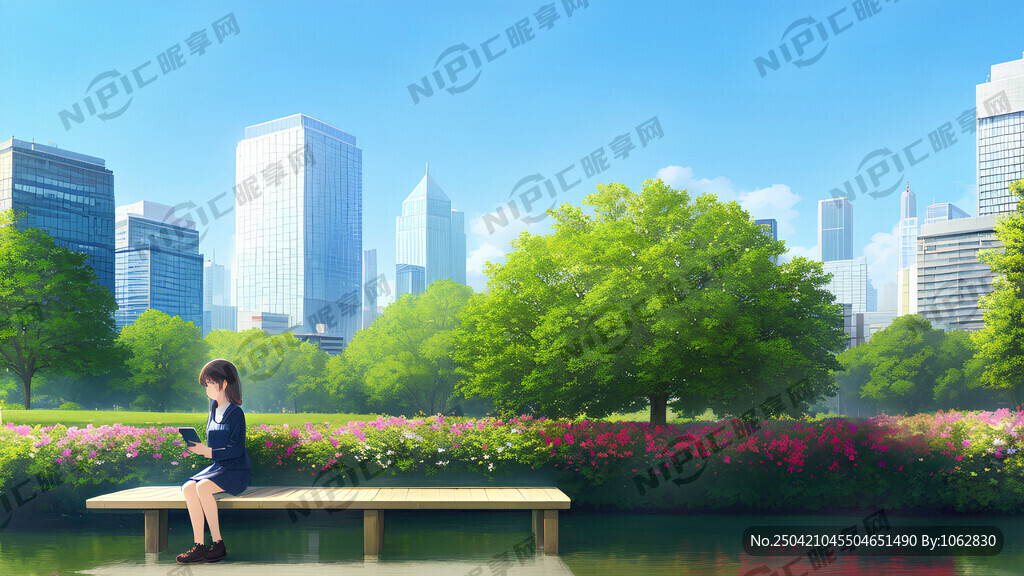 城市公园 春天 小河边 没有树