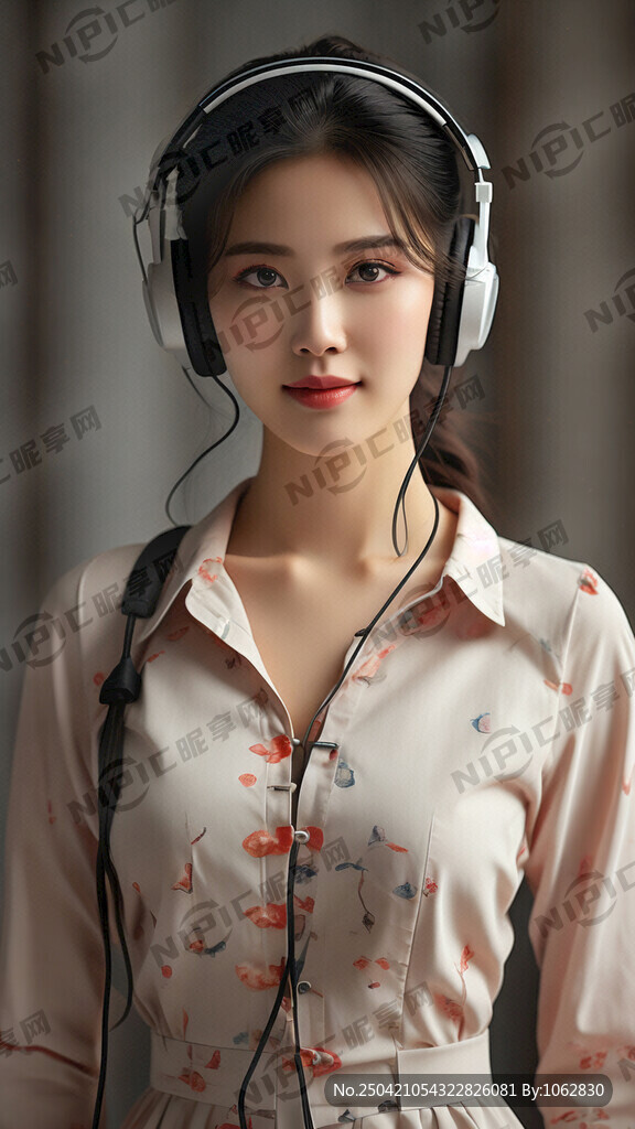 美女话务员 戴耳麦话筒 爱心