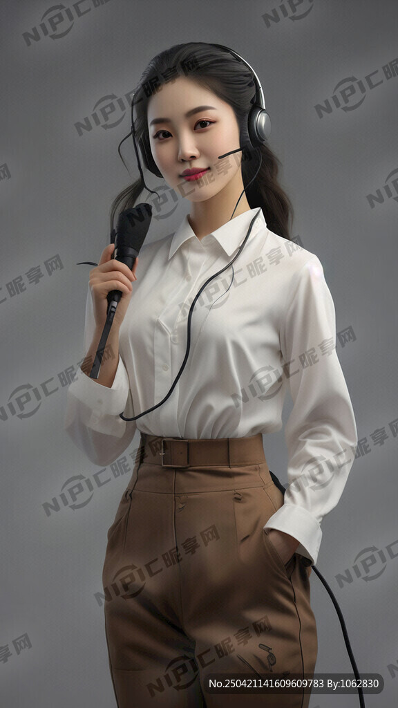 客服 耳麦话筒 比心 全身像