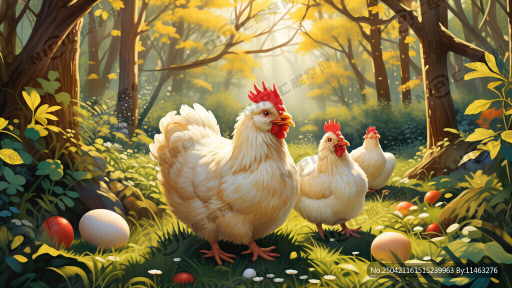 林下 散养 鸡 鸡蛋 插画风格