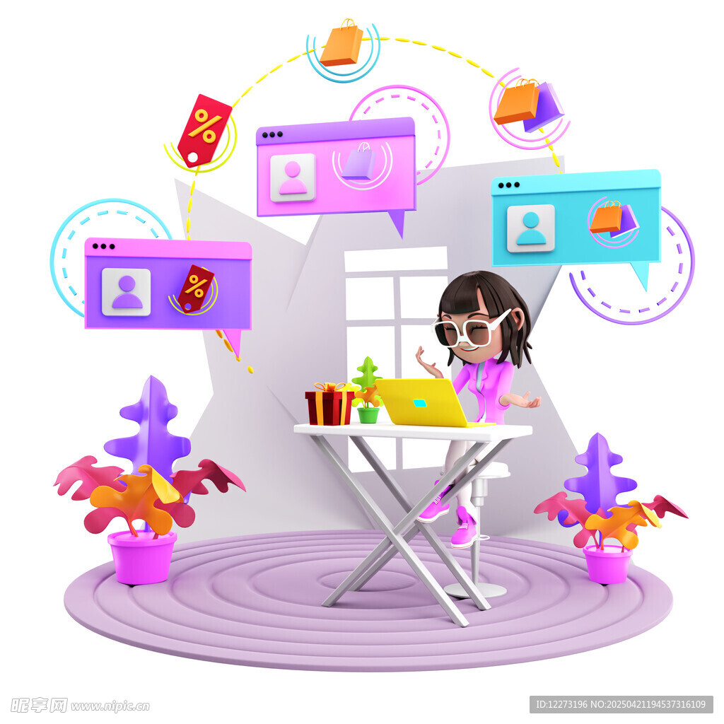 女孩畅享云端创意办公空间