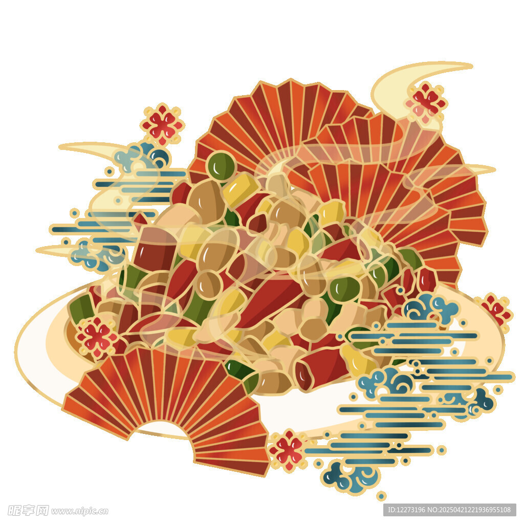 日式和风扇形美食插画