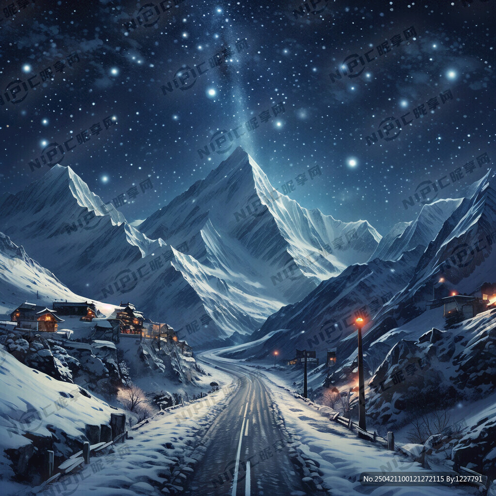 雪山 一条公路 星空