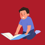 男孩席地而坐专注读书