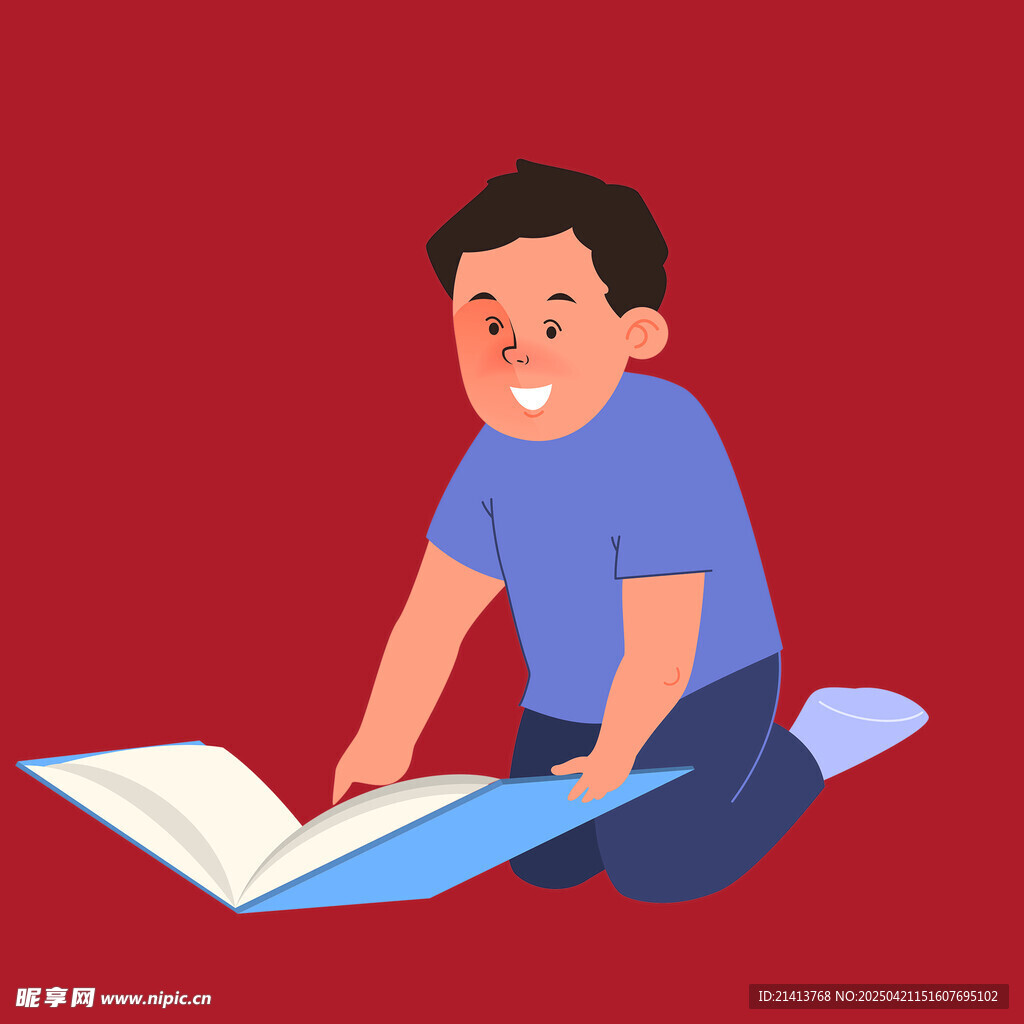 男孩席地而坐专注读书