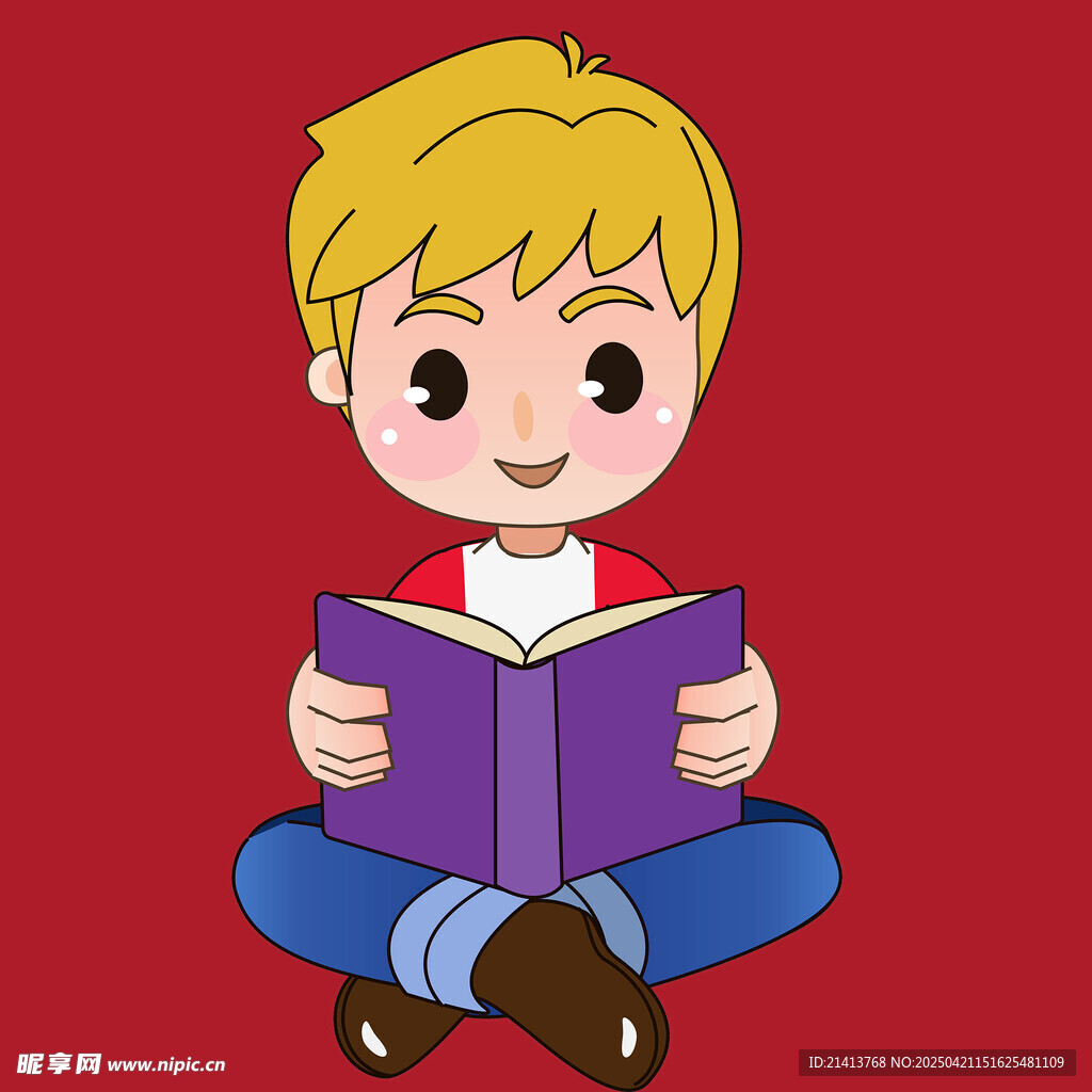 小男孩专注阅读书籍