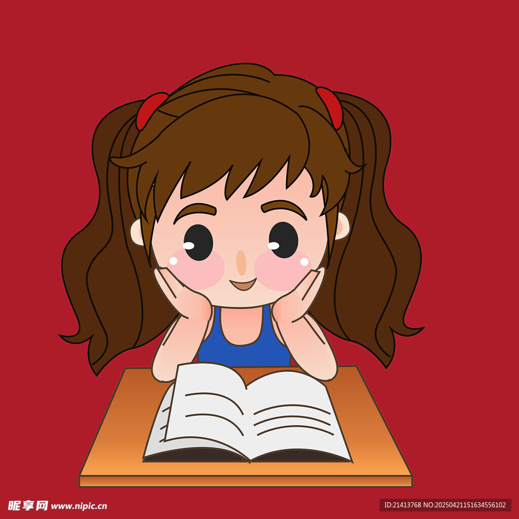 女孩专注读书的可爱瞬间