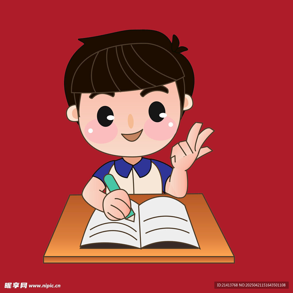 小男孩认真伏案读书写字