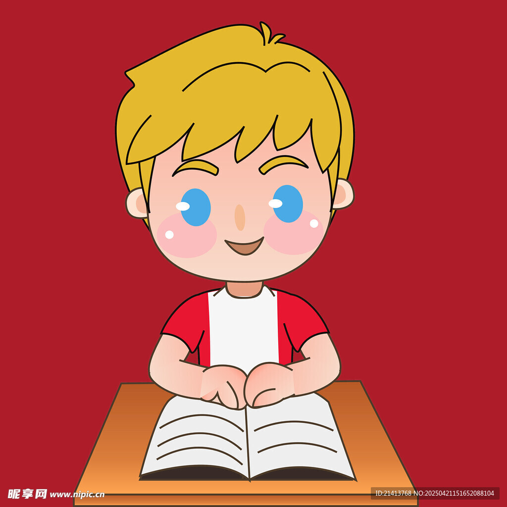 小男孩专注读书瞬间