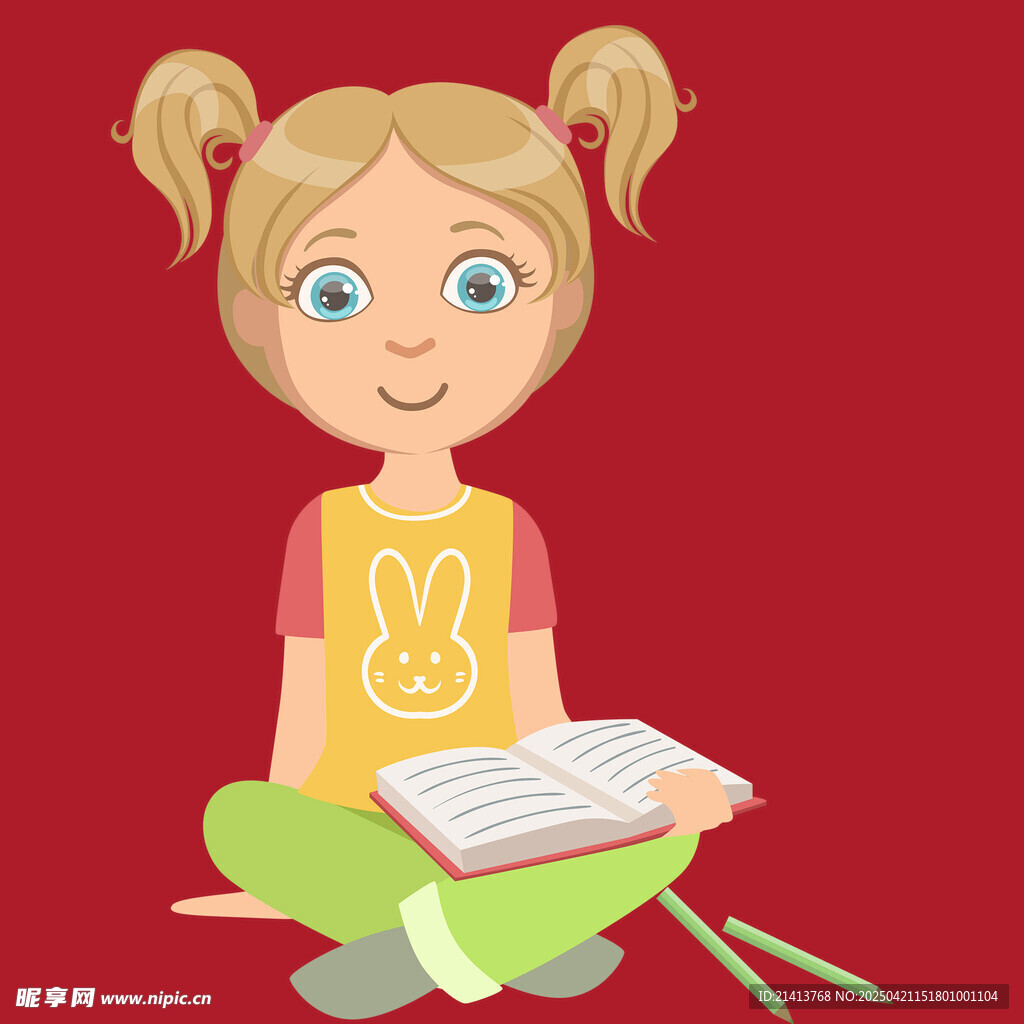 小女孩坐着开心阅读书籍