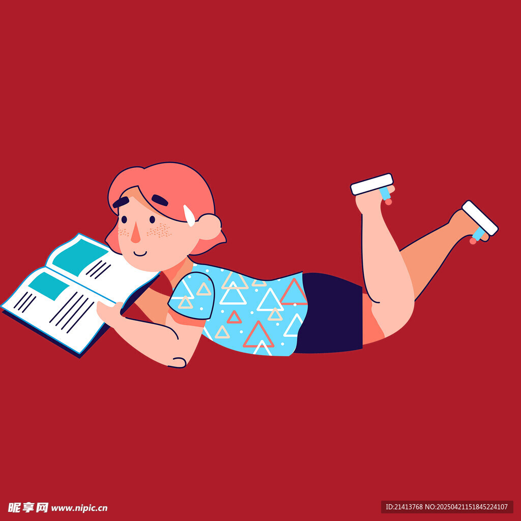 女孩惬意躺卧阅读书籍