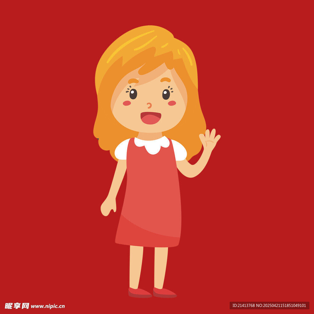 挥手的红衣小女孩
