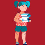抱书小女孩