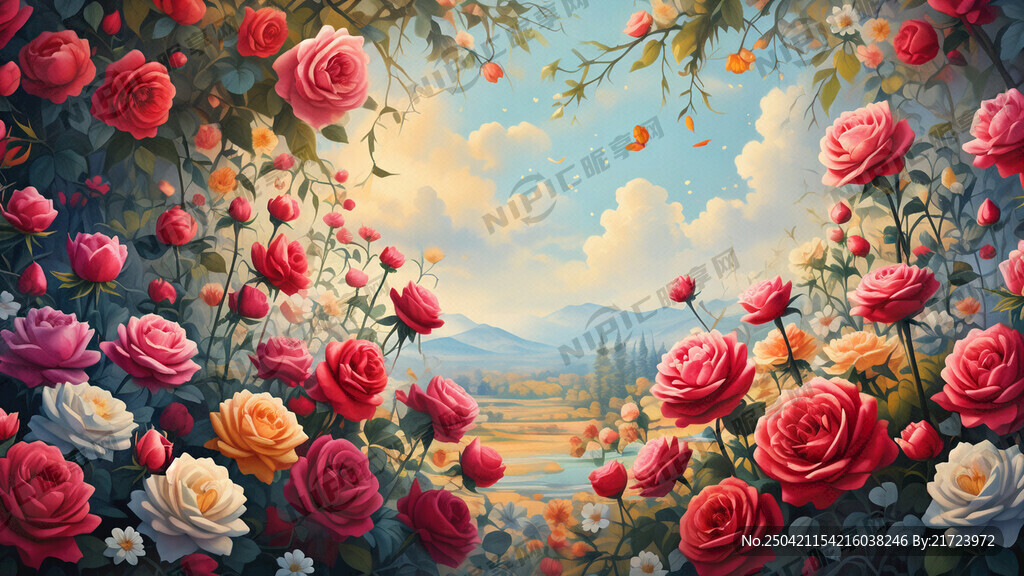 设计一个带月季花的背景 干净