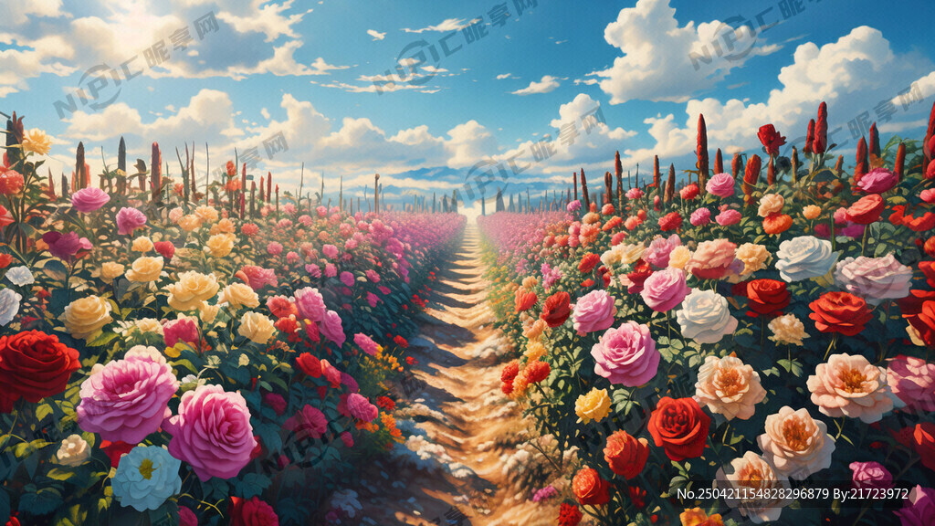 月季花展的背景   蓝天白云 